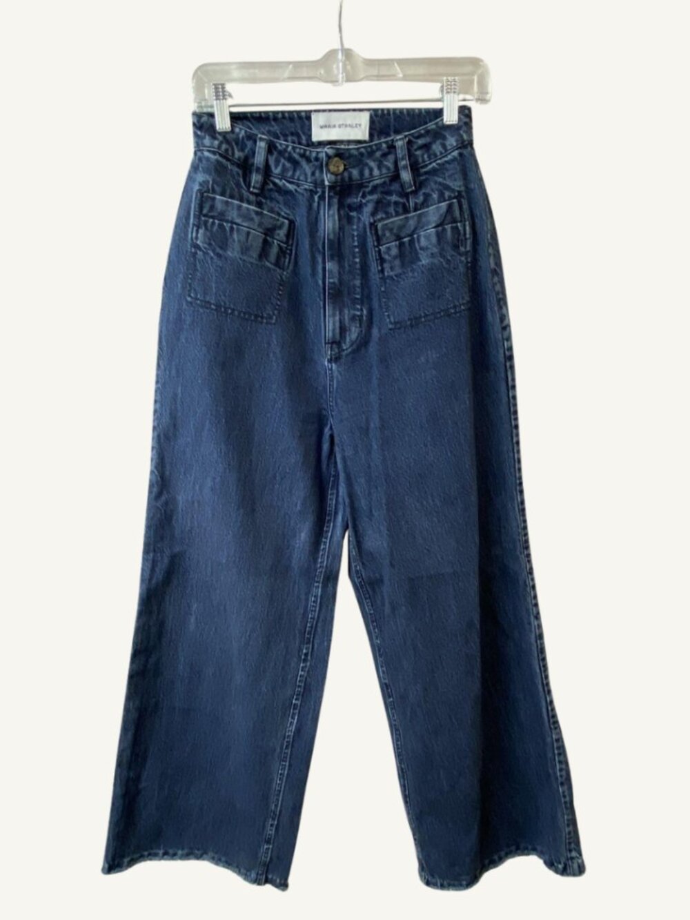 Maria Stanley Hank Pant Denim Wide Leg Jeans Frayed Hem High Rise Patch Pocket 8 - Picture 2 of 7